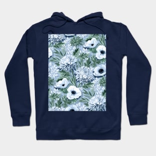 Anemones and Chrysanthemums in Green, Blue and White Hoodie